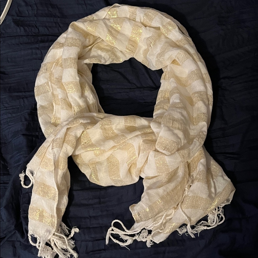 Gold and White Striped Scarf